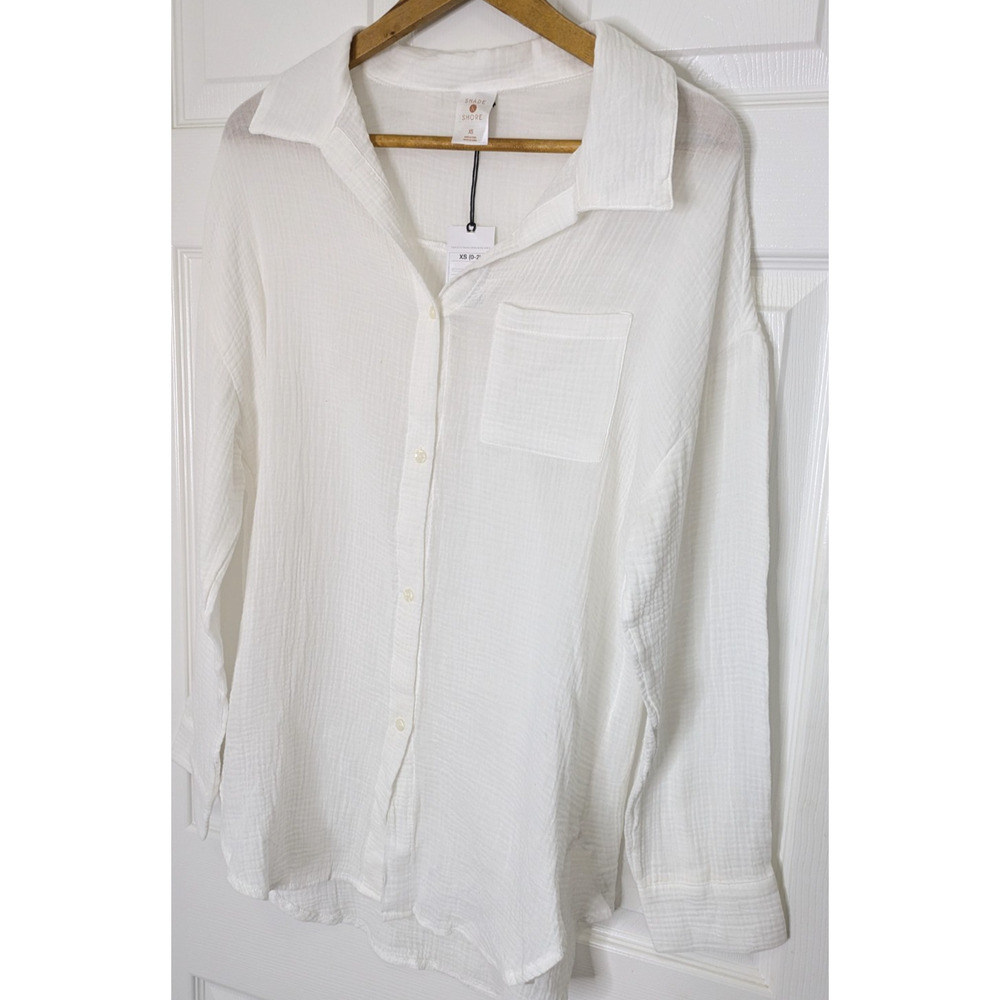 Women's Long Sleeve Cover Up White XS Gauze Shirtdress Beach Pool Travel - Picture 4 of 7